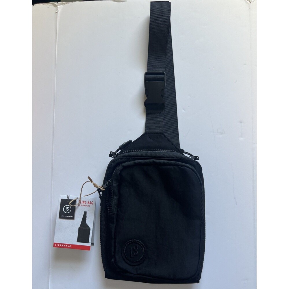 Live In Style Sling Crossbody Black Bag with Pockets with Tags Adjustable Strap